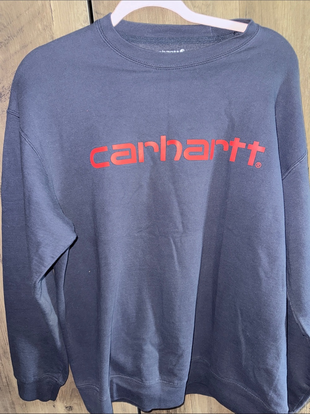 Carhartt Navy Blue Crewneck with Red Script Logo